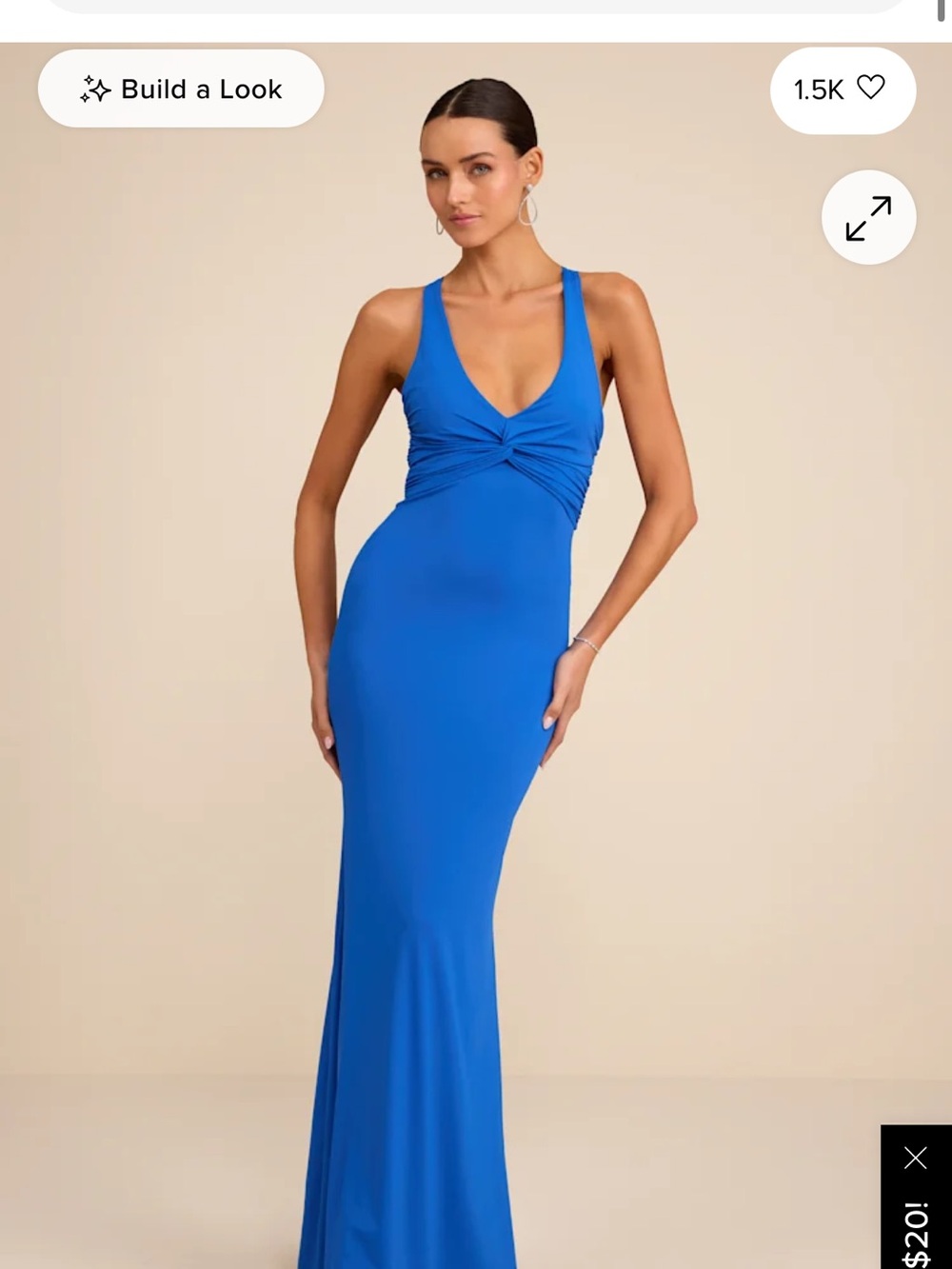 Sleek Knot-Front Blue Maxi Dress